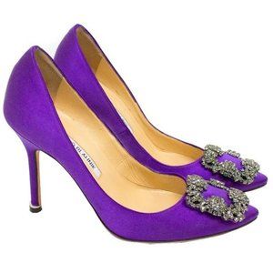 Manolo Blahnik Purple Hanisi 105 Satin Pumps